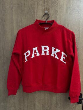 PARKE Varsity Letter Mock Neck Cropped Sweatshirt Casual Top